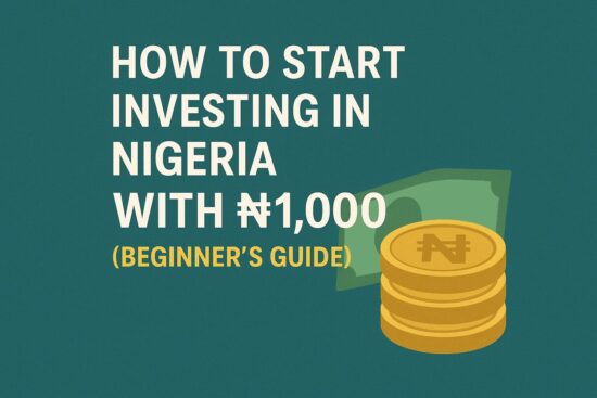 Illustration of Nigerian currency showing coins and cash with the text “How to Start Investing in Nigeria with ₦1,000 (Beginner’s Guide)”