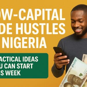 llustration showing low-capital side hustles in Nigeria, including digital skills, freelance work, mini-importation, and small online businesses.